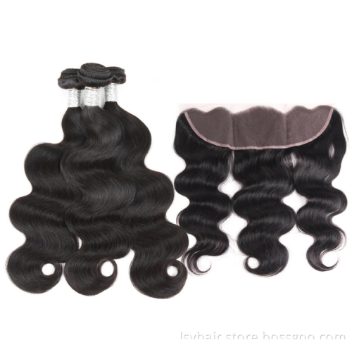 Read To Ship Trade Assurance Free Gift Sample Original Peruvian Body Wave 3 Bundles With Ear to Ear Frontal Closures Sales